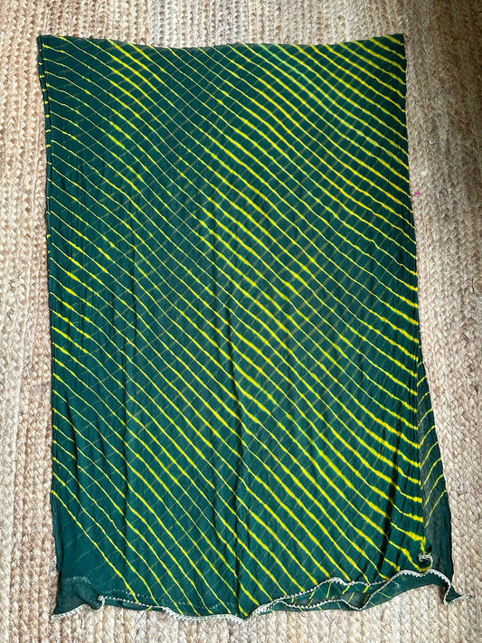 Bottle green mustard chiffon leheriya dupatta
