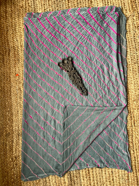 Grey multi  multi leheriya handcrafted chiffon sari