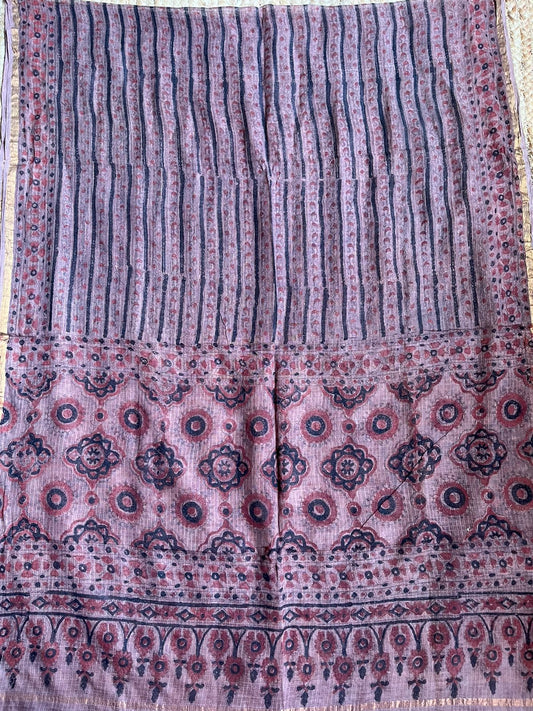 Thulian red & black line print kota ajrak handcrafted dupatta