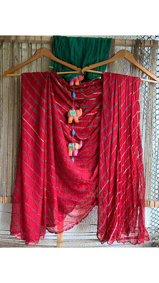Maroon green chiffon lehriya sare cl -1022