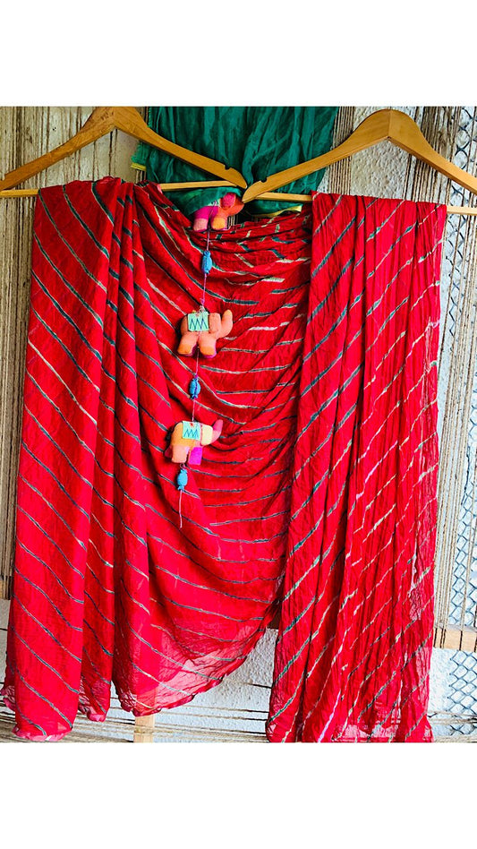 Maroon green chiffon lehriya sare cl -1022