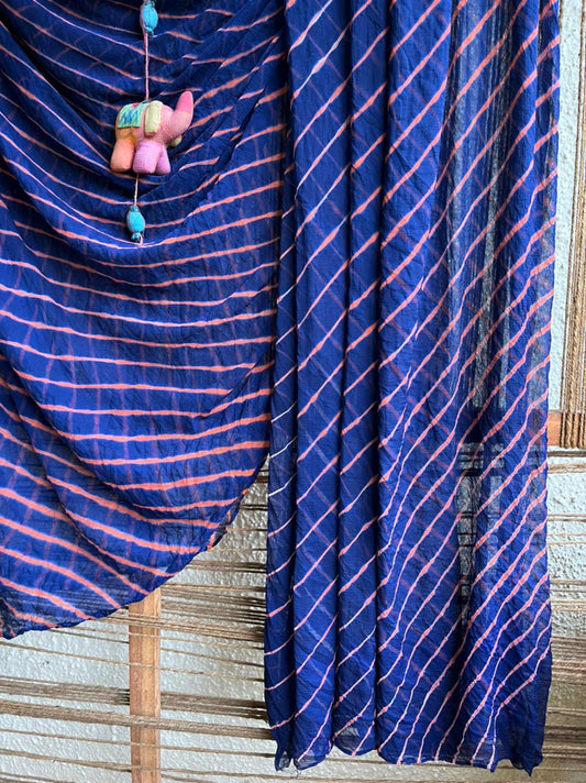 Blue orange multi leheriya  chiffon sari
