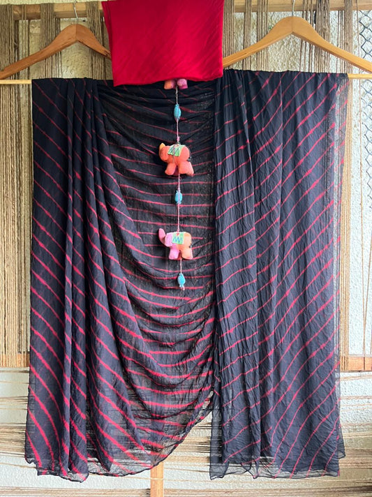 Black red multi leheriya  chiffon sari