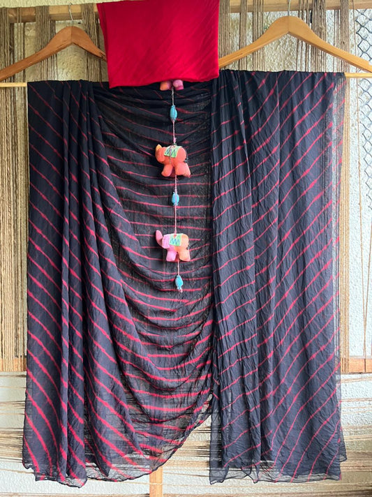 Black red multi leheriya  chiffon sari