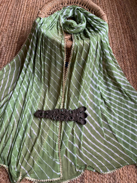 Olive green  chiffon leheriya dupatta