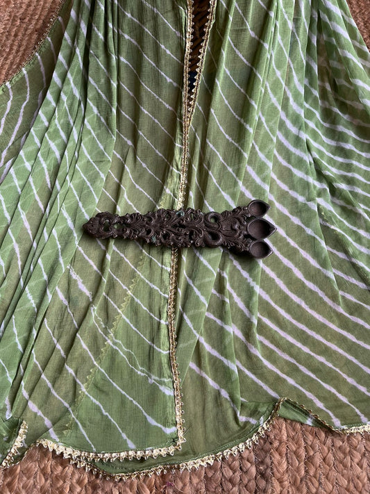 Olive green  chiffon leheriya dupatta