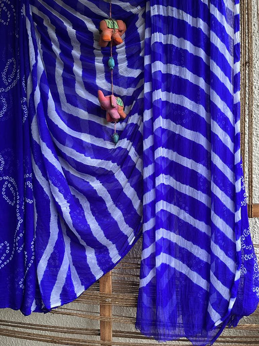 Ink blue leheriya  bandhani chiffon sari cl- 99