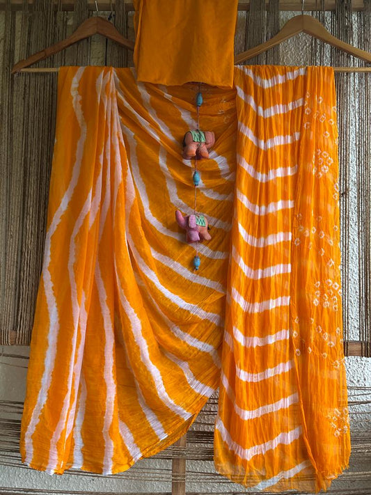 Mustard yellow  leheriya  bandhani chiffon sari cl-96