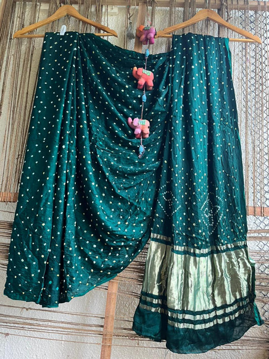 Castleton green modal silk dot bandhani sari