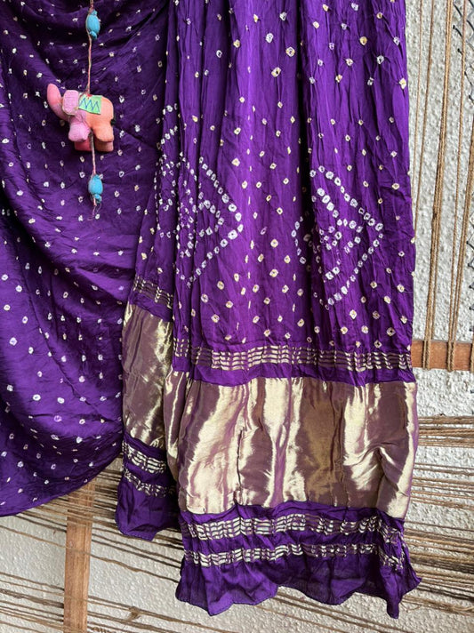 Violet purple modal silk dot bandhani sari