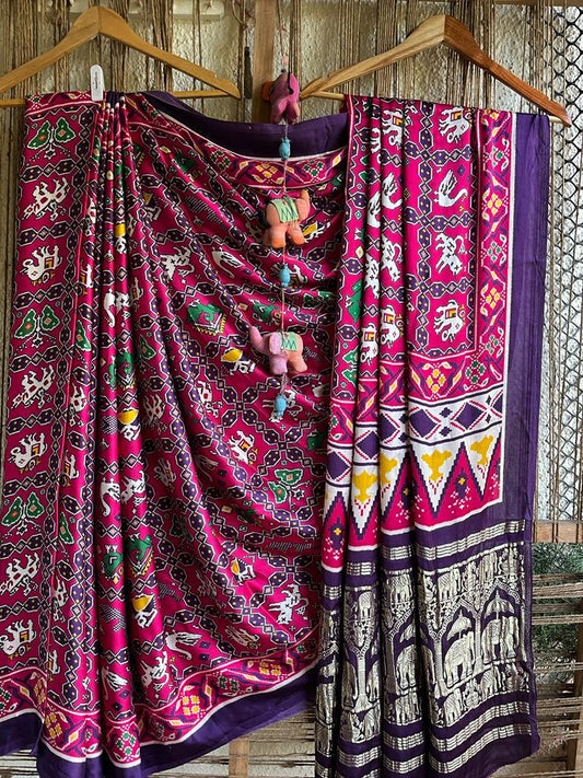 Purple with pink modal silk patola sari with zari border pms-10108