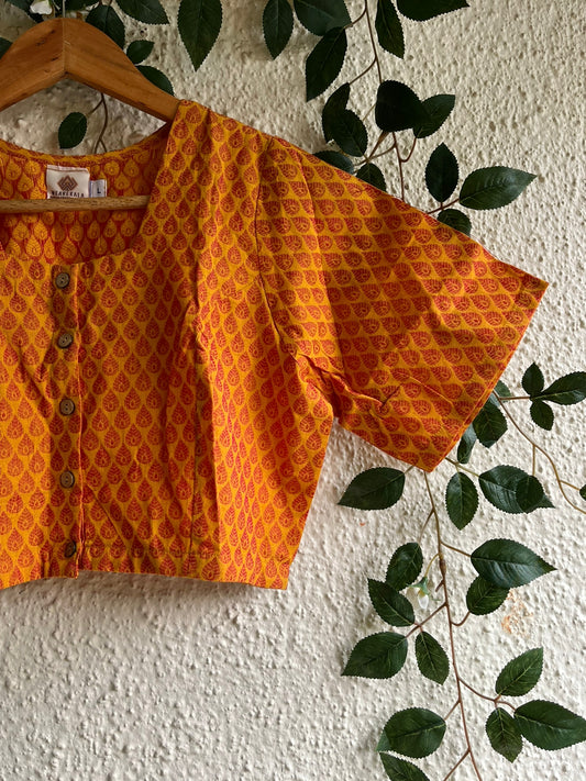 Mustard  orange south cotton blouse with wooden buttons