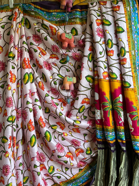 Purple pichwai  modal silk patola print sari with zari border pms- 1077