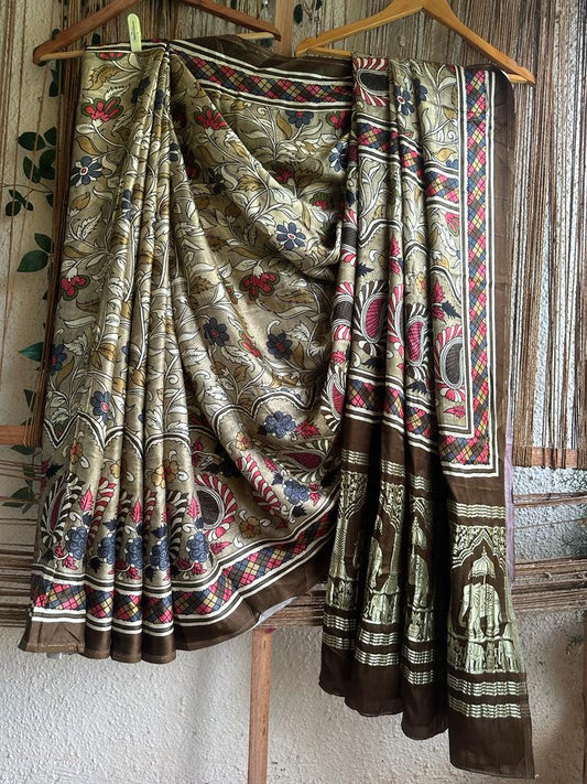 Menhdi green  modal silk patola print sari with zari border pms- 1065