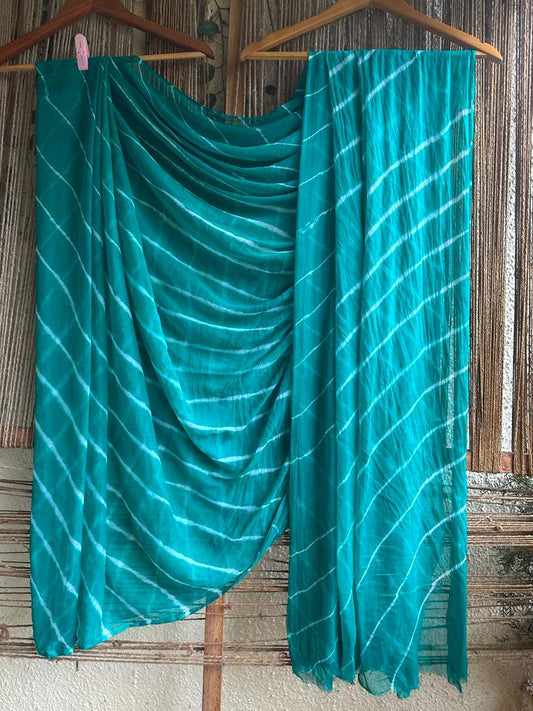 Sea green leheriya handcrafted chiffon sari