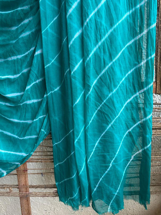 Sea green leheriya handcrafted chiffon sari