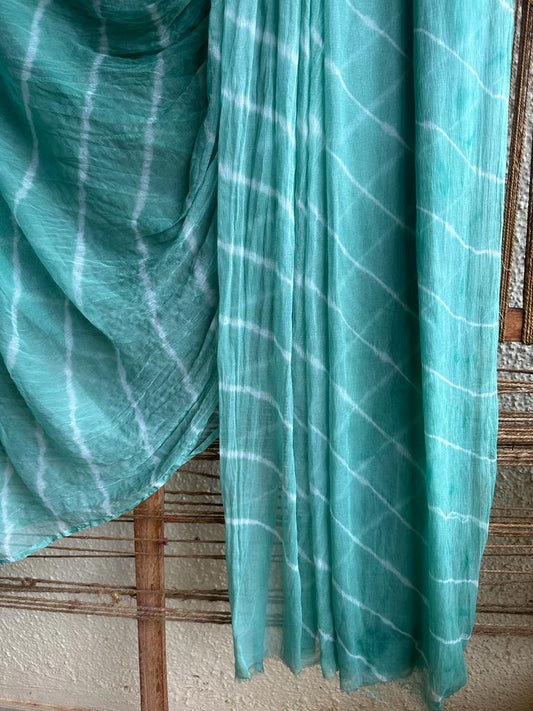 Sea blue leheriya handcrafted chiffon sari