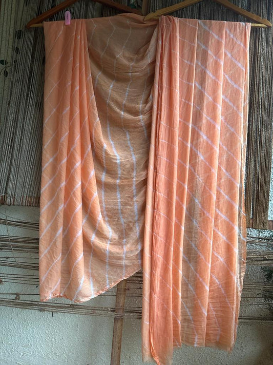 Light peach leheriya handcrafted chiffon sari