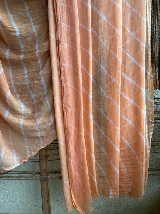 Light peach leheriya handcrafted chiffon sari