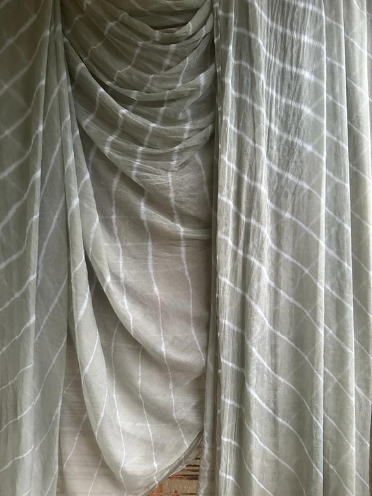 Grey leheriya handcrafted chiffon sari