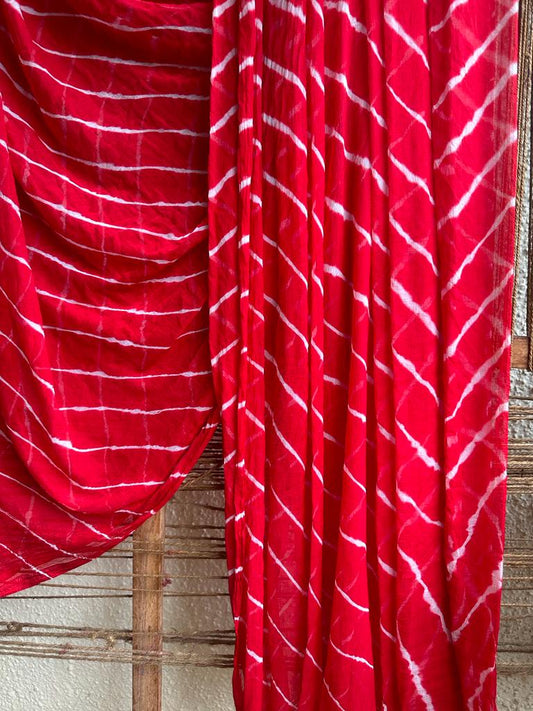 Red leheriya handcrafted chiffon sari