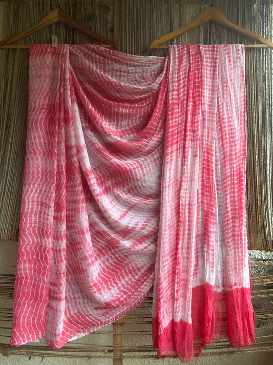 White peach shibori handcrafted chiffon sari