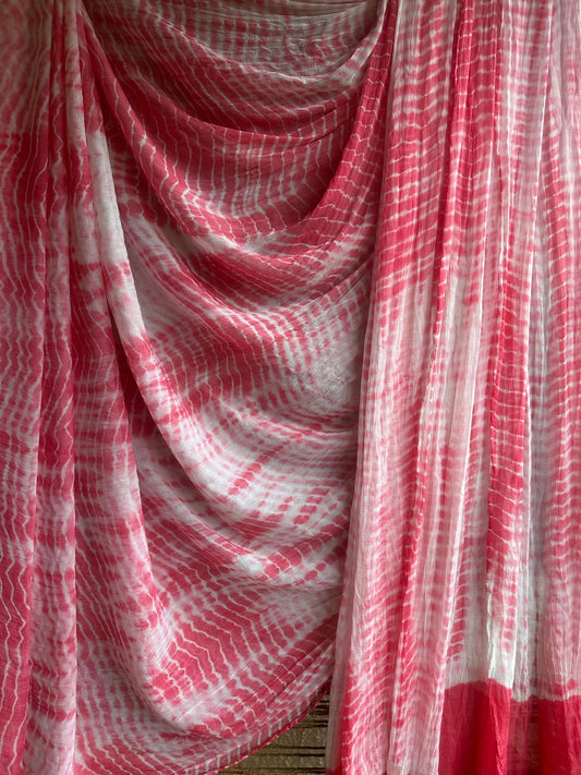 White peach shibori handcrafted chiffon sari