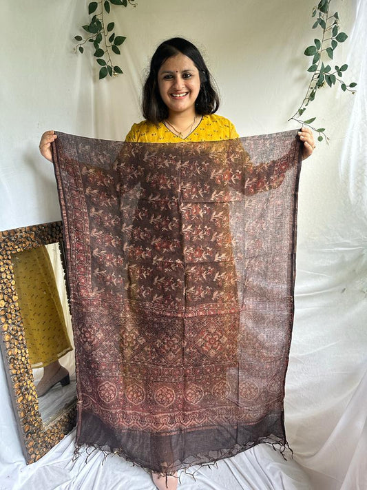 Chikoo brown kota ajrak handcrafted dupatta