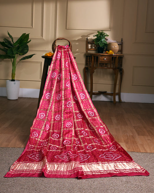 Pink handcrafted modal silk gharchola dupatta
