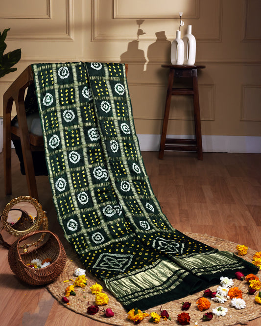Green handcrafted modal silk gharchola dupatta